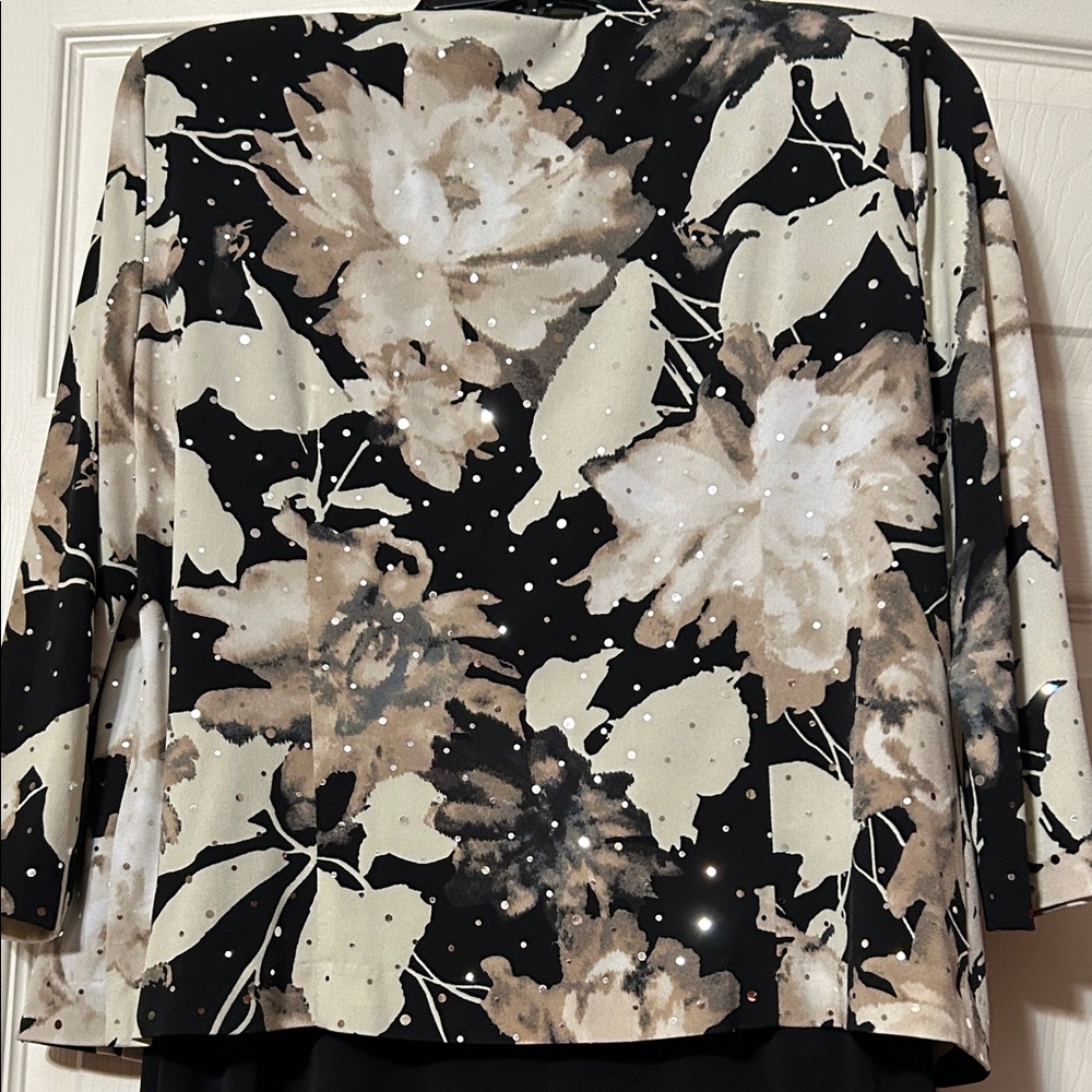 Jessica Howard 6P Black Dress & Neutral Floral Jacket w/Sequins Two-Piece Set - Picture 5 of 7